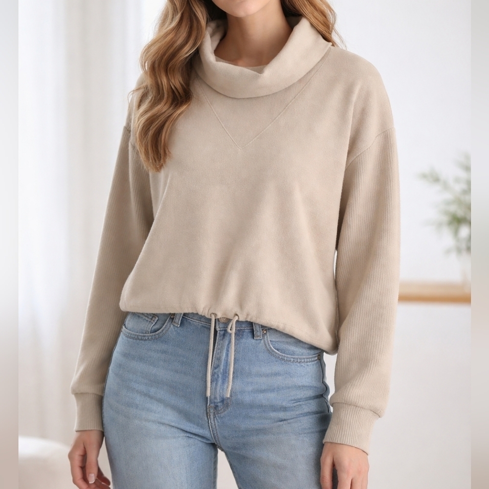 Women's Cable & Gauge Studio Beige Cowl Neck Sweater S